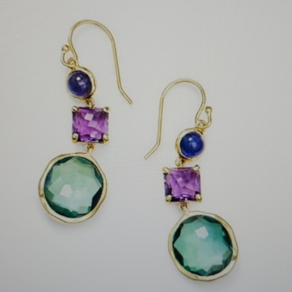 Earrings Crystal Purple Blue Gold Dainty